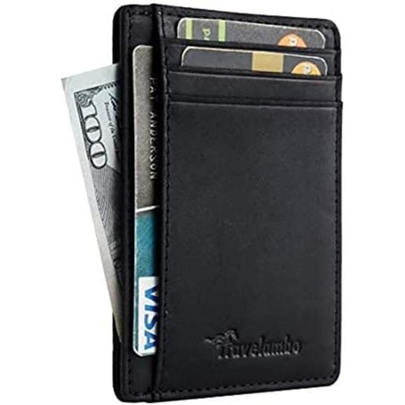 Mens Front Pocket Minimalist Leather Slim Wallet RFID Blocking Medium Size - Picture 3 of 4